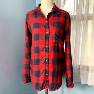 American Eagle Red and Grey Ahh-mazing Boyfriend Flannel Button Down